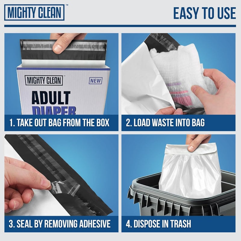 Mighty Clean Extra Large Adult Diaper Disposable Bags - 30 Bags | Leak-Proof, Odor Sealing, Tear Resistant | Discreet for Diapers, Incontinence Pads, Sanitary Product Disposal | Durable and Unscented - Image 5